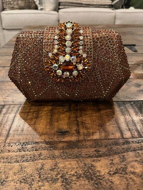 Crystal Embellished Amber Evening Clutch - Just a Little Pop!